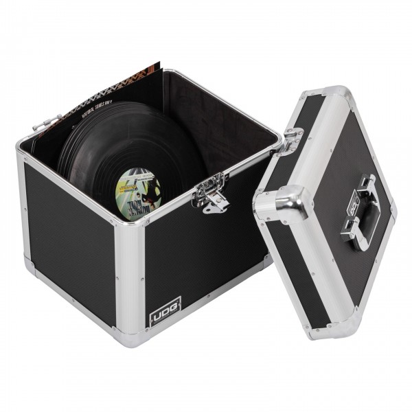 UDG Ultimate Record Case 80 Vinyl, Silver - Angled Open (Records Not Included)