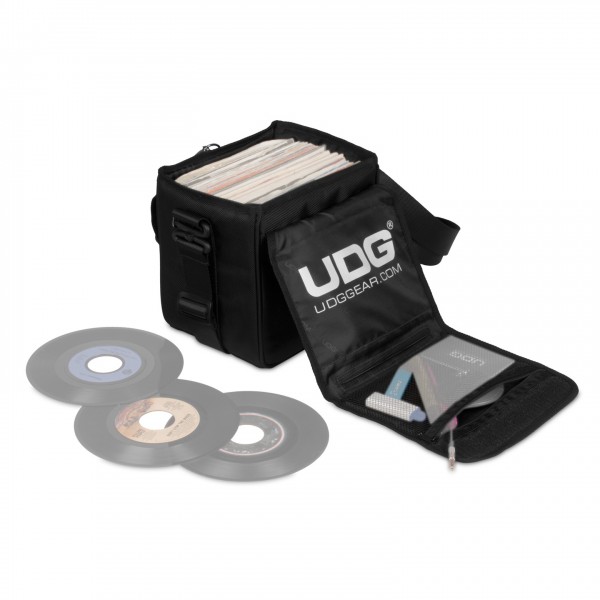 7" SlingBag 60, Black - Angled Open 2 (Records and Accessories Not Included)