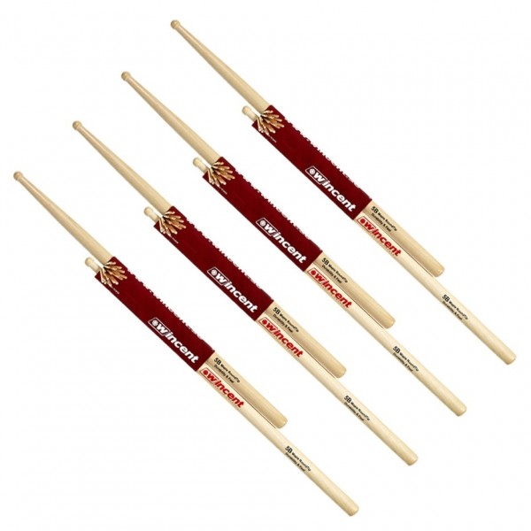 Wincent Maple 5B Round Tip Drumsticks, 4pk