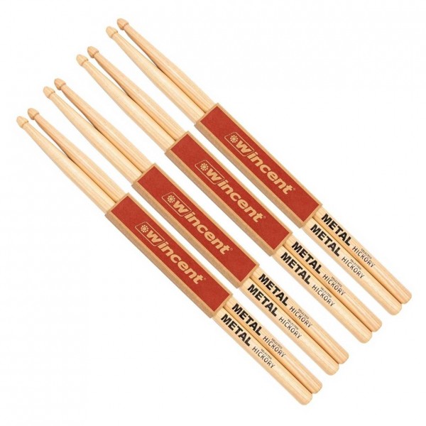 Wincent Hickory Standard Metal Drumsticks, 4pk