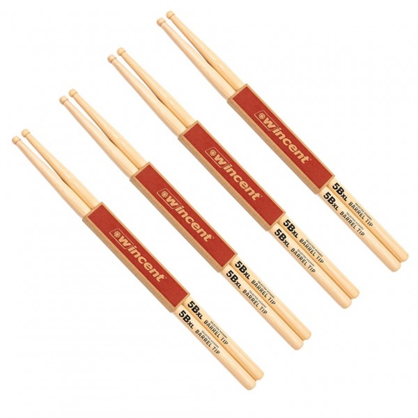 Wincent Hickory 5BXL RoundTip Drumsticks, 4pk