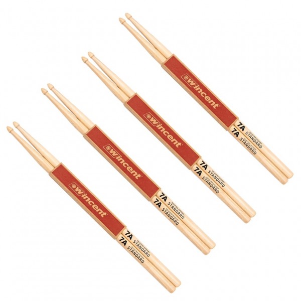 Wincent Hickory Standard 7A Drumsticks, 4pk