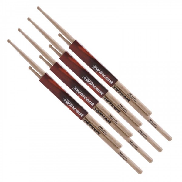 Wincent Hickory 7A Round Tip Drumsticks, 4pk