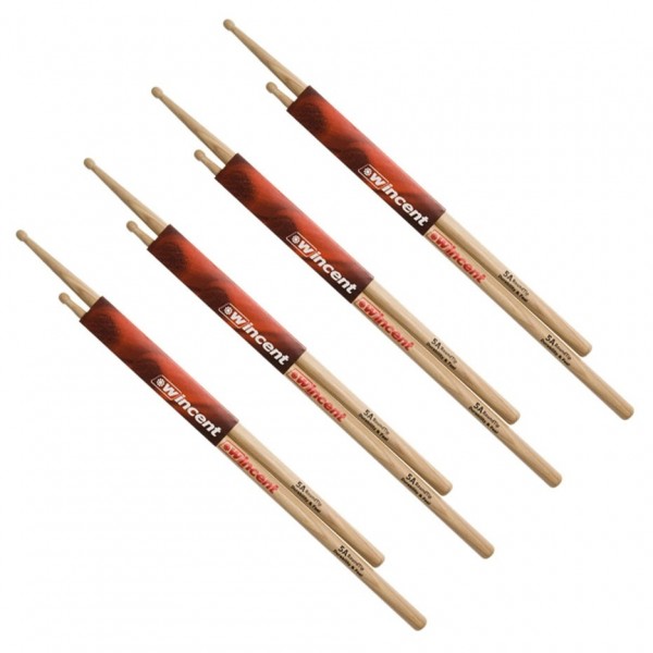 Wincent Hickory 5A Round Tip Drumsticks, 4pk