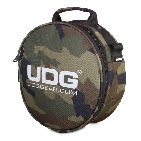 UDG Ultimate DIGI Headphone Bag, Black Camo/Orange - Angled Closed