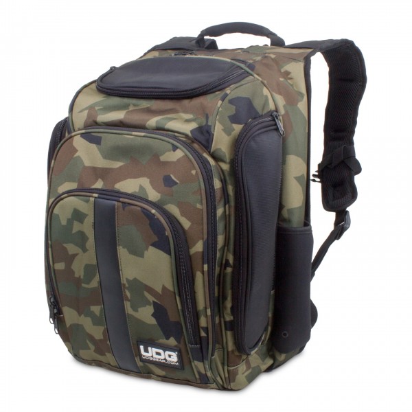 UDG Ultimate Digi BackPack, Black Camo/Orange - Angled Closed