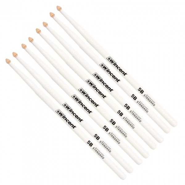 Wincent Hickory 5B Natural Drumsticks, White, 4pk