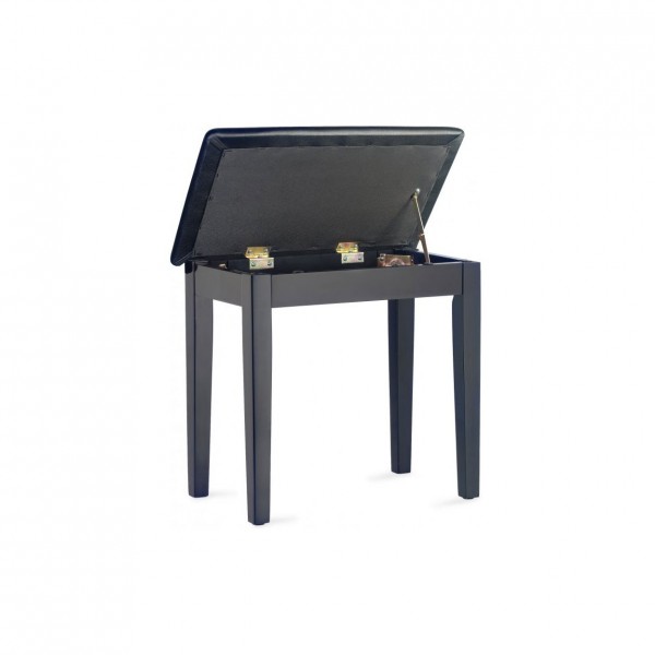 Stagg Piano Bench with Storage, Black Vinyl, Matt Black Open