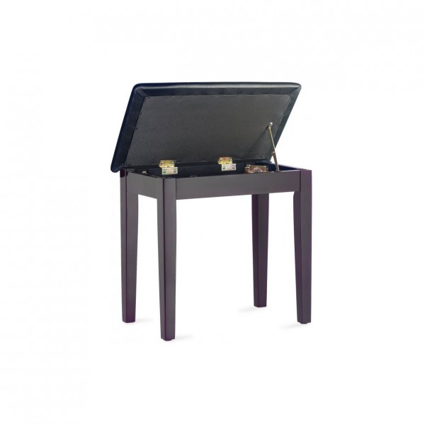 Stagg Piano Bench with Storage, Black Vinyl, Matt Rosewood Open