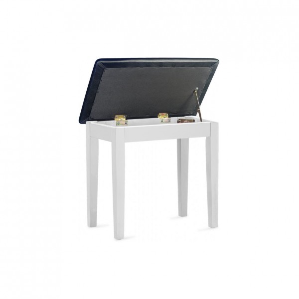 Stagg Piano Bench with Storage, Black Vinyl, Matte White Open