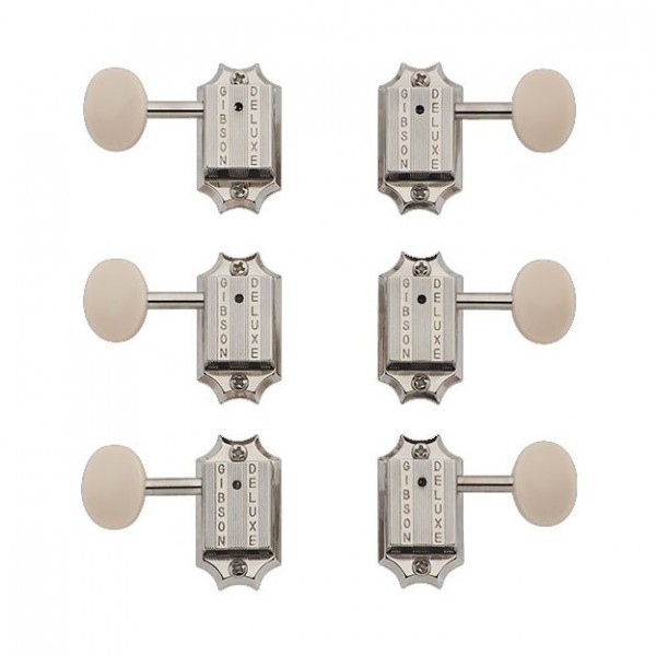  Gibson Deluxe White Button Tuner Set, Vintage Nickel - main
