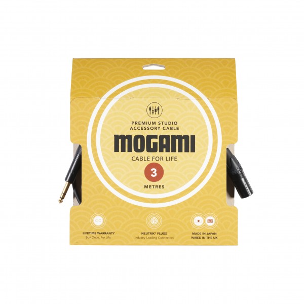 Mogami TRS Jack - XLRM Cable, Neutrik Black and Gold Connectors, 3m