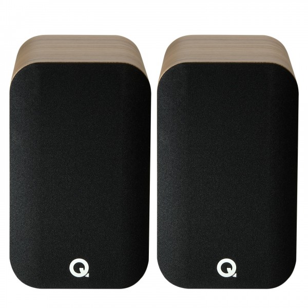 Q Acoustics Q 5010 Bookshelf Speakers, Oak (Pair) Front Grille View