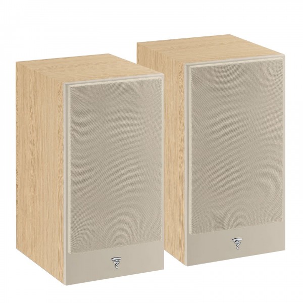 Focal Theva N1 Bookshelf Speakers (Pair), Light Wood Front View With Grille