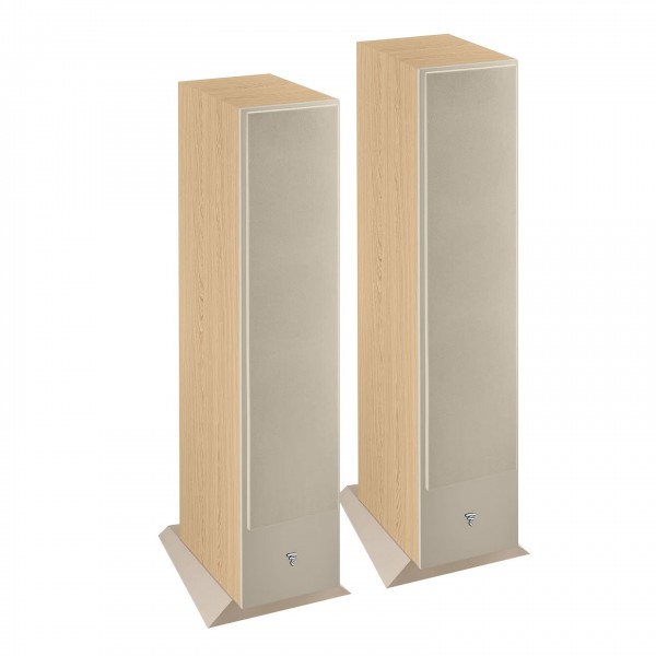 Focal Theva N2 Compact Floorstanding Speakers (Pair), Light Wood Front View With Grilles