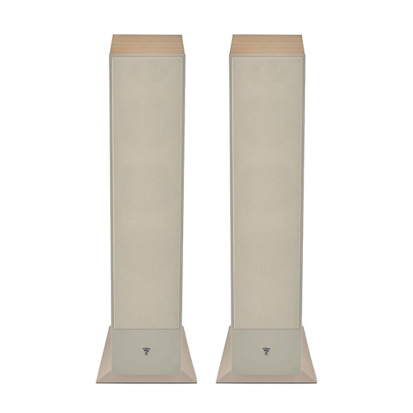 Focal Theva N2 Compact Floorstanding Speakers (Pair), Light Wood Front View With Grilles 2