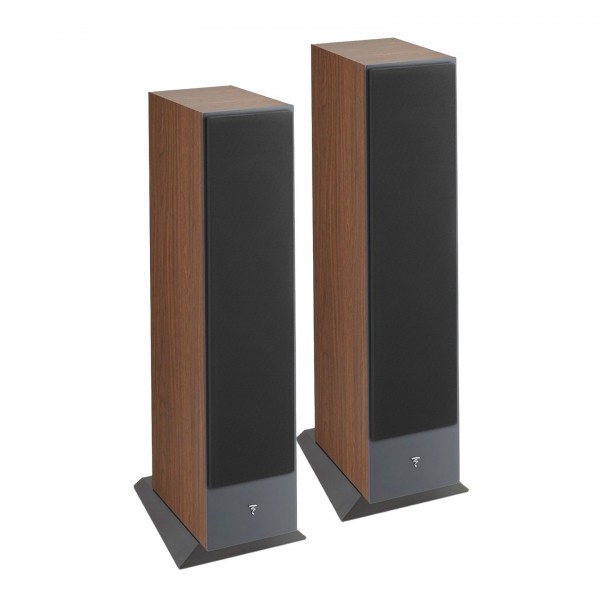 Focal Theva N3 Floorstanding Speakers (Pair), Dark Wood Full View With Grilles