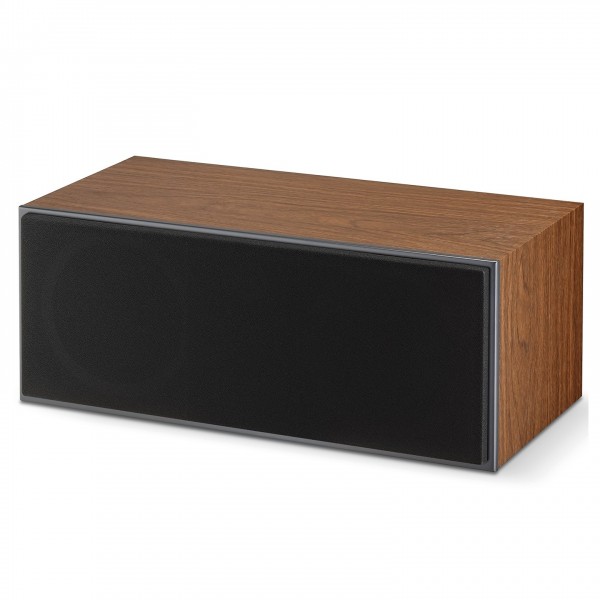 Focal Theva Centre Speaker, Dark Wood Front View With Grilles