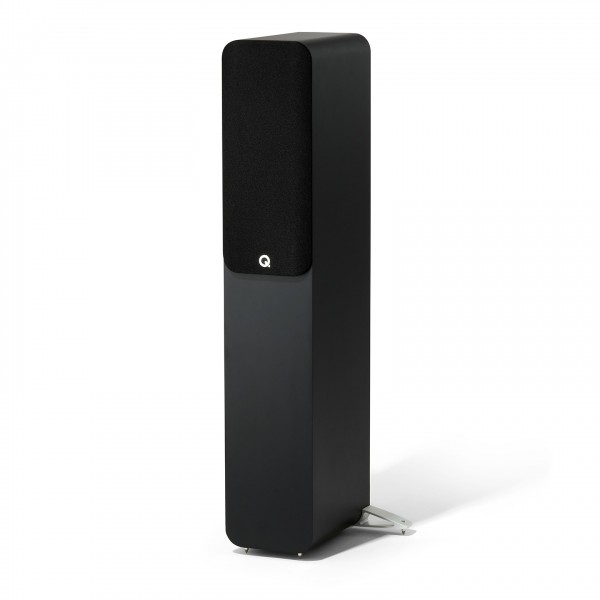 Q Acoustics Q 5040 Compact Floorstanding Speakers, Satin Black (Pair) - angled with grille