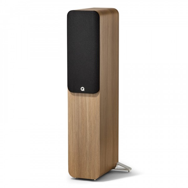 Q Acoustics Q 5050 Floorstanding Speakers, Holme Oak (Pair) - angled with grille