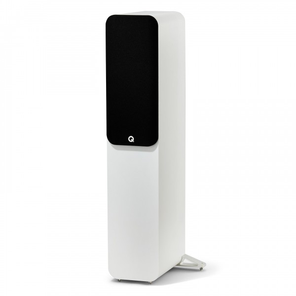 Q Acoustics Q 5050 Floorstanding Speakers, Satin White (Pair) - angled with grille