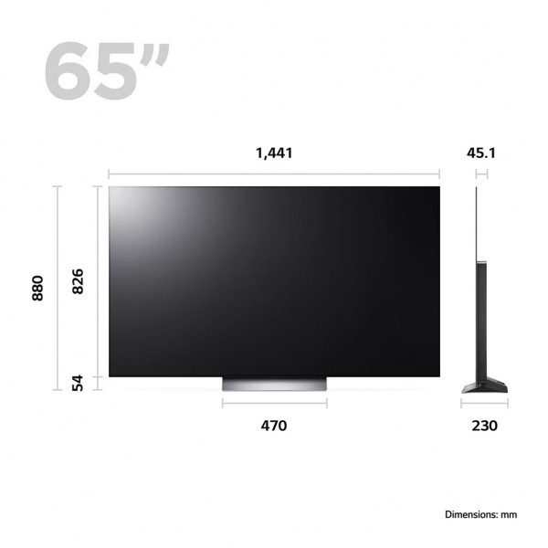 LG OLED65C36LC Smart TV, 65" Dimensions Charts