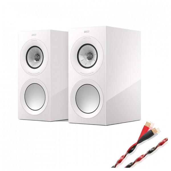 KEF R3 Meta Bookshelf Speakers White w/ Helicon 16 Speaker Cable 6m