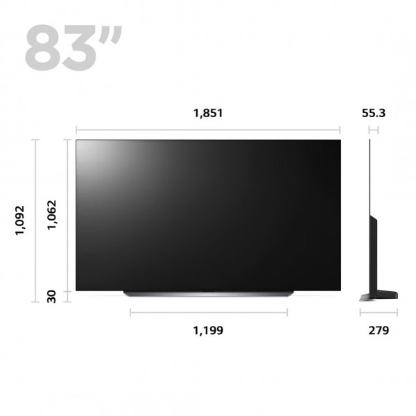 LG OLED83C34LA 83" OLED 4K HDR Smart TV - dimensions