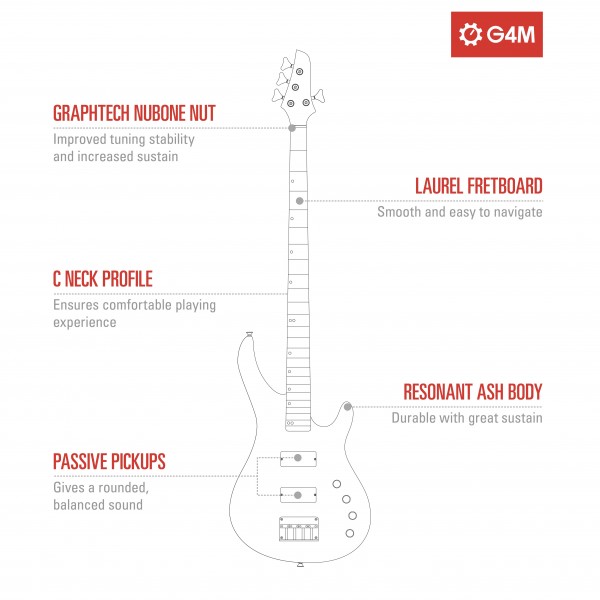 G4M 878 Bass Guitar, Walnut Stain