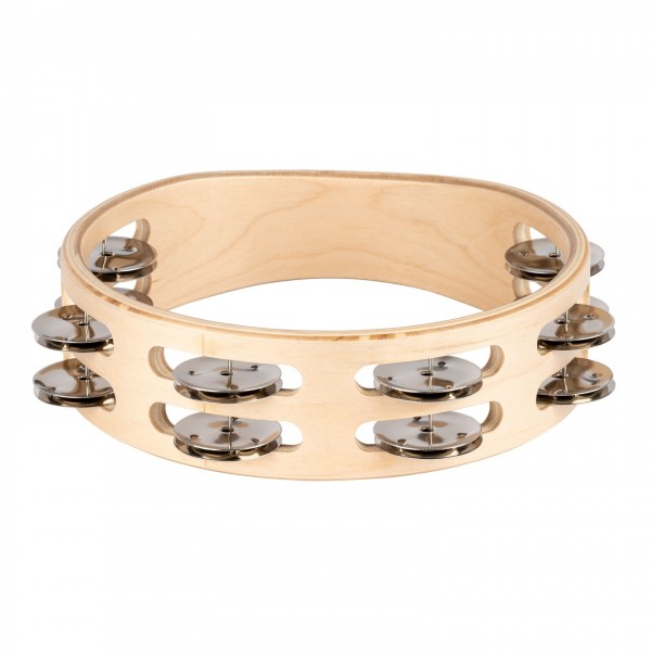 Nino by Meinl 8" Wood Tambourine, 2 Rows, Chome Jingles - Flat