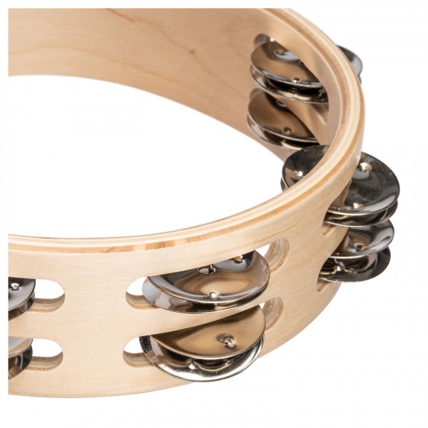 Nino by Meinl 8" Wood Tambourine, 2 Rows, Chome Jingles - Detail
