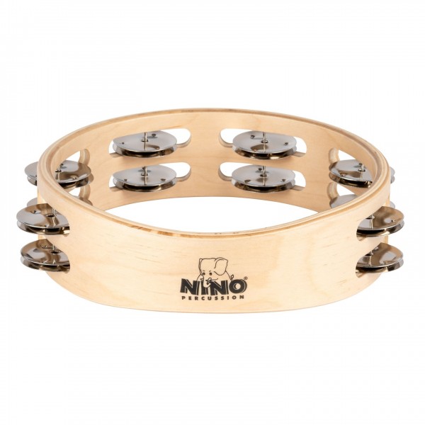 Nino by Meinl 8" Wood Tambourine, 2 Rows, Chome Jingles - Logo