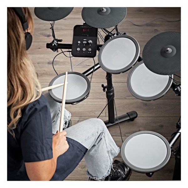 VISIONDRUM Compact Mesh Electronic Drum Kit, Stool Headphones, Orange