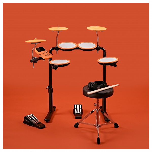 VISIONDRUM Compact Mesh Electronic Drum Kit, Stool Headphones, Orange