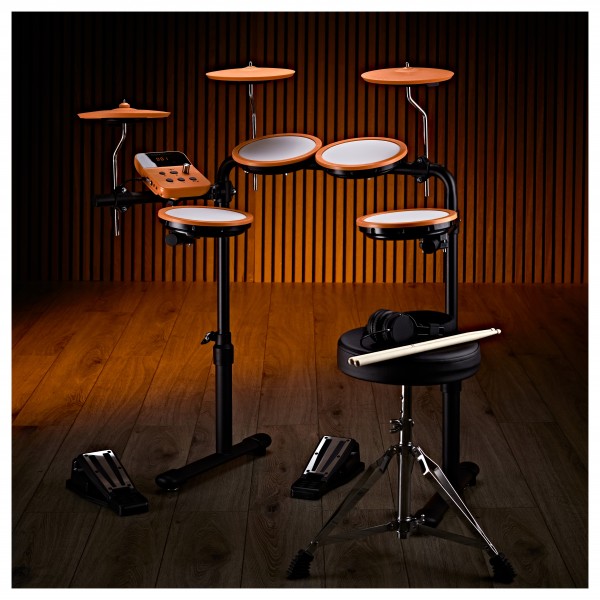 VISIONDRUM Compact Mesh Electronic Drum Kit, Stool Headphones, Orange