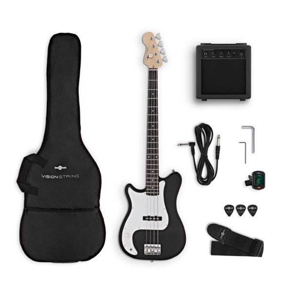 VISIONSTRING Left Handed Bass Guitar Pack, Black