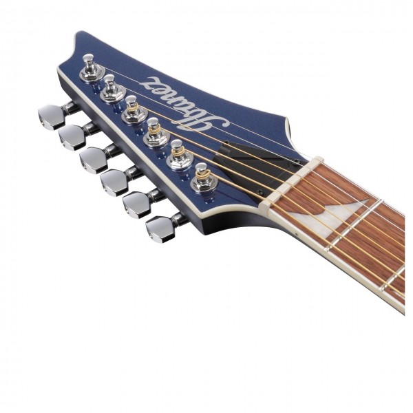 Ibanez Altstar Electro-Acoustic, Night Blue Metallic High Gloss - Headstock Front