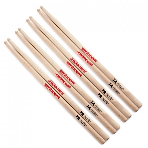 Wincent Maple 7A Round Tip Drumsticks, 4pk