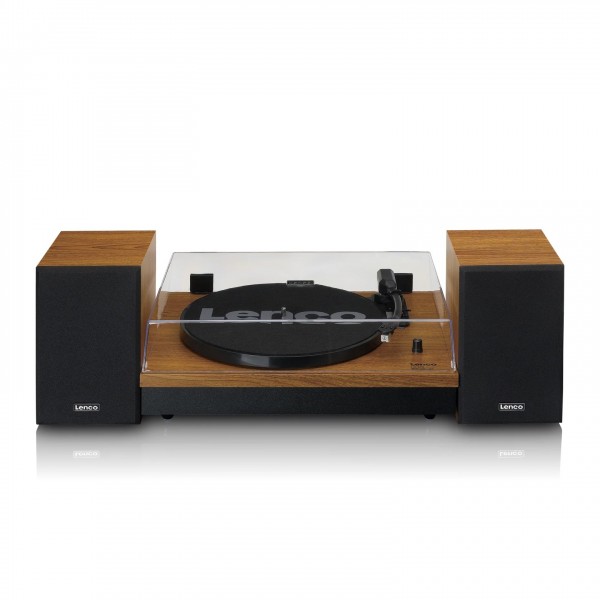 Lenco Bluetooth Turntable and Speaker Bundle, Wood - Front Closed