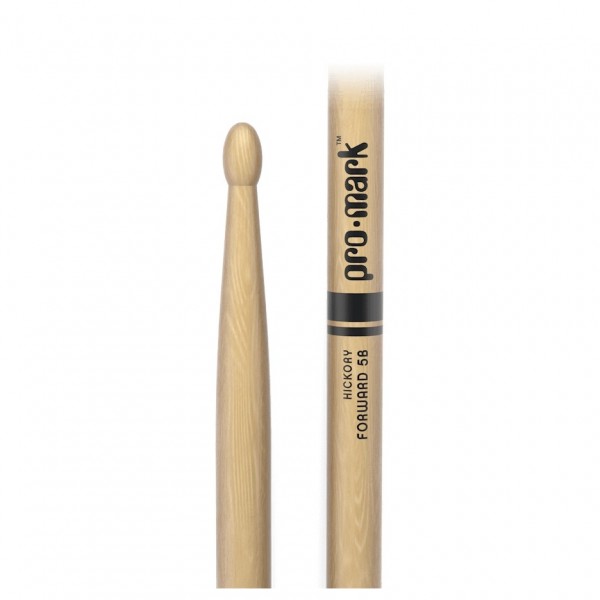 Promark Classic Forward 5B Hickory Drumstick, Oval Wood Tip, 4-Pack - Logo and Tip