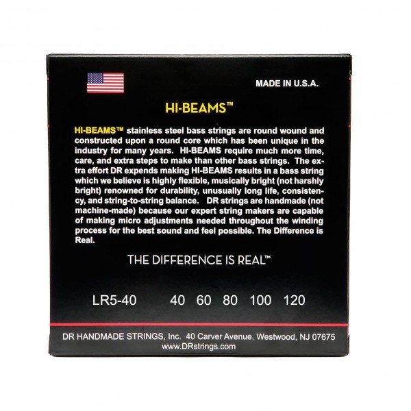 DR Strings HI-BEAM Stainless Steel Bass Strings 5-String, 40-120