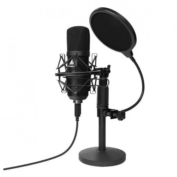 Maono USB-B Studio Desktop Condenser Microphone 24Bit Pop Filter - Angled