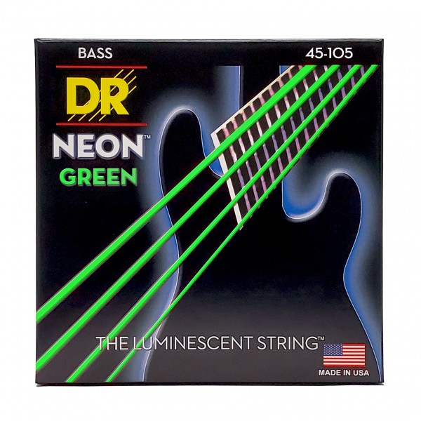 DR Strings HI-DEF NEON GREEN Colored Bass Strings, 45-105
