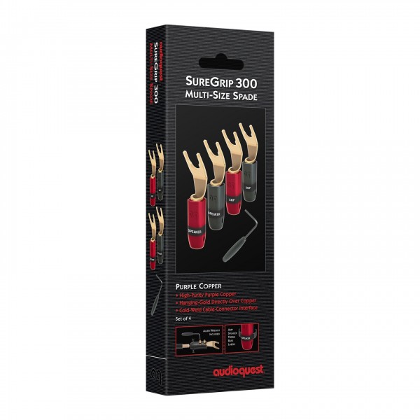 AudioQuest SureGrip 300 Gold Spade Plugs (Pack Of 4) Package View