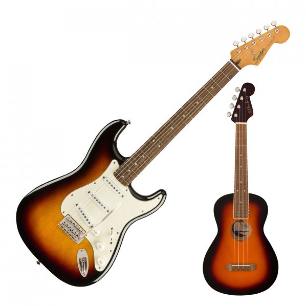 Squier Classic Vibe 60s Strat LRL, 3-T Sb with FREE Fender Ukulele