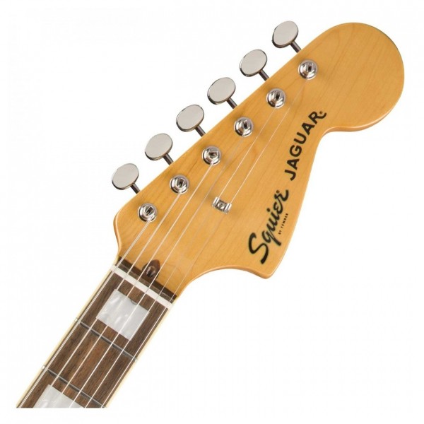 Squier Classic Vibe 70s Jaguar, 3T Sunburst with FREE Fender Ukulele - Guitar Headstock Front