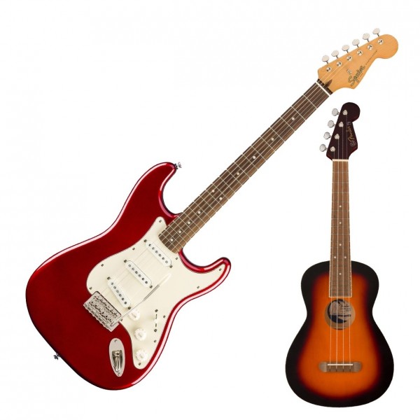 Squier Classic Vibe 60s Strat LRL, CA Red with FREE Fender Ukulele