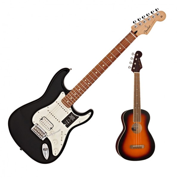 Fender Player Stratocaster HSS PF, Black with FREE Fender Ukulele