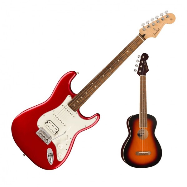 Fender Player Stratocaster HSS PF, CA Red with FREE Fender Ukulele