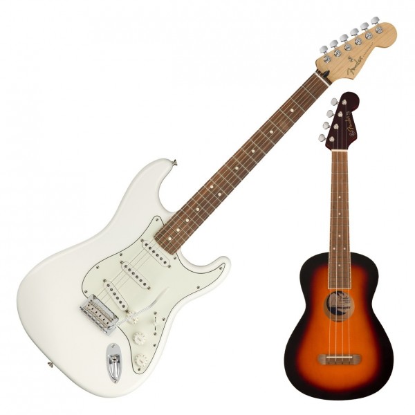 Fender Player Stratocaster PF, Polar White with FREE Fender Ukulele